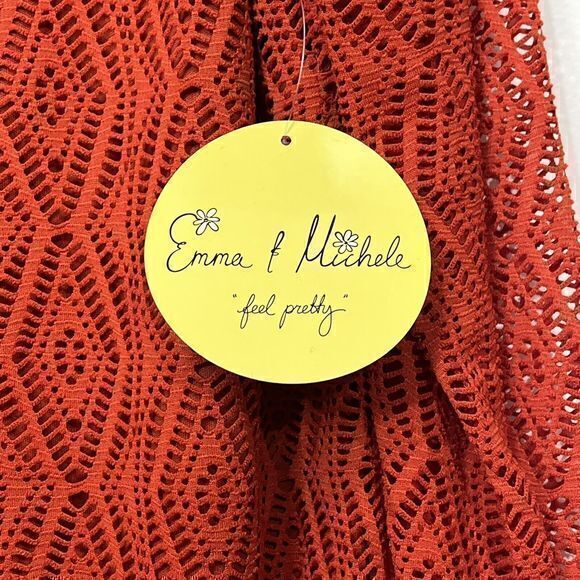 Emma & Michele NWT Orange Lined All Over Eyelet Mesh Quarter Sleeve Dress Size L - Picture 5 of 8